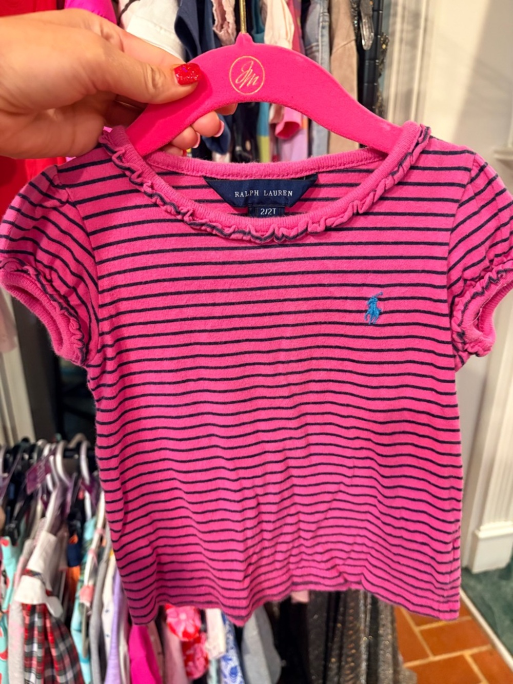 Ralph Lauren Hot Pink Tee with Navy Stripes